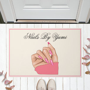 Elegant Hot Pink Nails Beauty Salon Welcome  Doormat