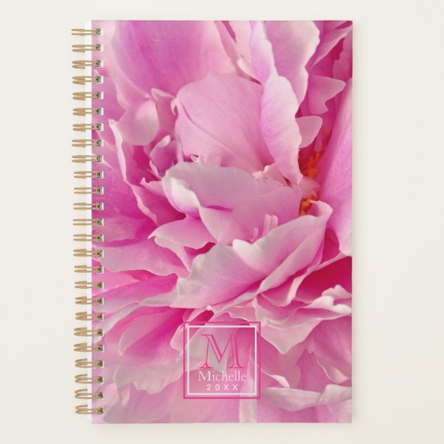 Elegant Hot Pink Peonies - Monogrammed Planner (Front)