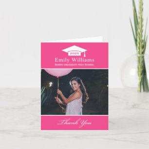 Elegant Hot Pink Personalised Graduation Photo Thank You Card