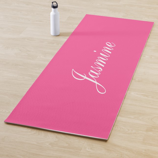 Elegant Hot Pink Personalised Name Yoga Mat (In Situ)