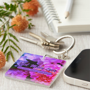 Elegant hot pink purple flora hydrangeas  key ring