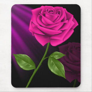 Elegant Hot Pink Rose Flower Mouse Mat