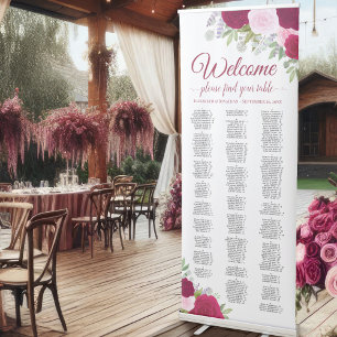 Elegant Hot Pink Roses Alphabetical Seating Chart Retractable Banner