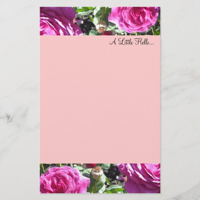 Elegant Hot Pink Roses Stationery (Front)