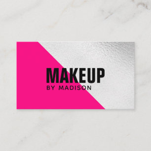 Elegant Hot Pink Silver Modern Chic Makeup Artist Business Card