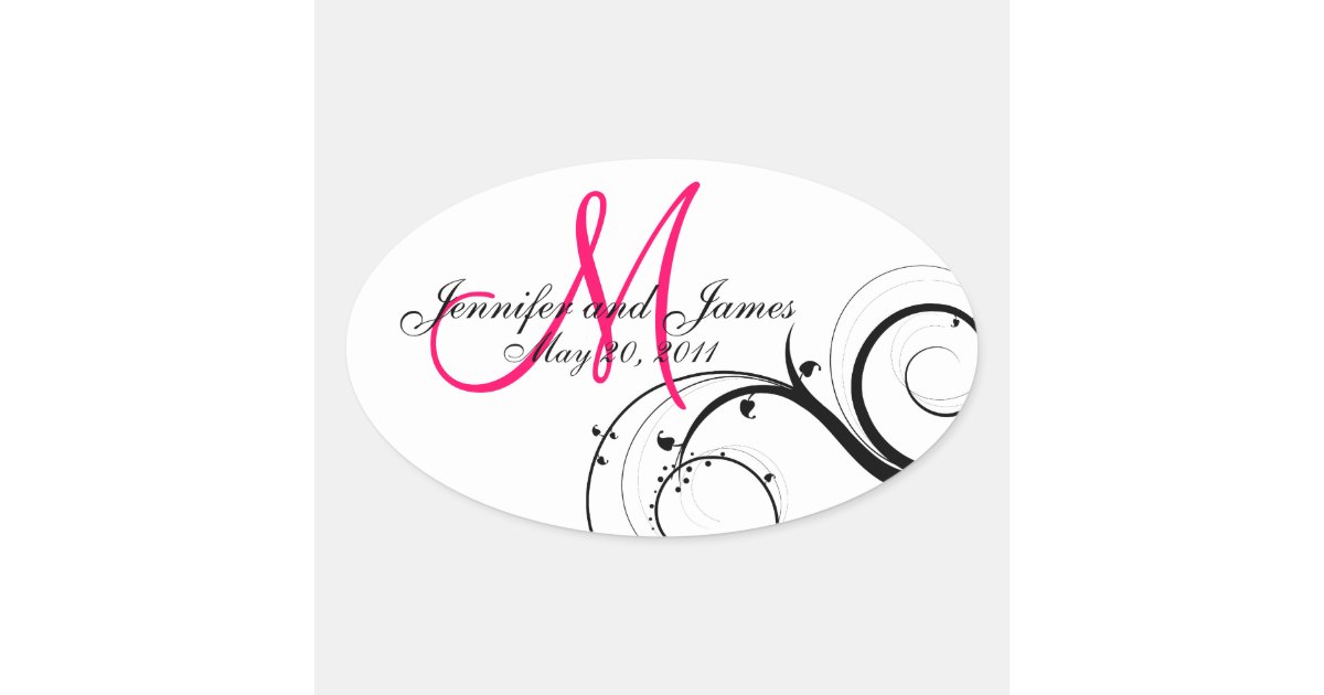 Elegant Hot Pink Swirl Monogram Wedding Stickers | Zazzle.co.uk