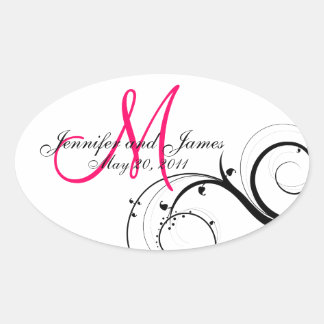 Elegant Hot Pink Swirl Monogram Wedding Stickers