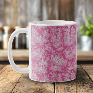 Elegant Hot Pink Toile De Jouy French Country Coffee Mug