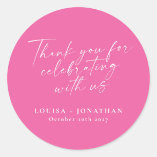Elegant Hot Pink Trendy Script Custom Thank You Classic Round Sticker
