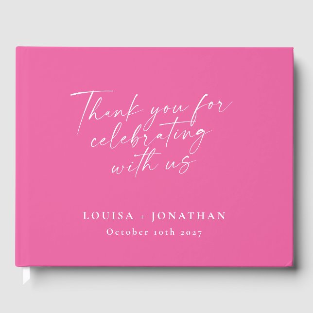 Elegant Hot Pink Trendy Script Custom Thank You Guest Book (Front)
