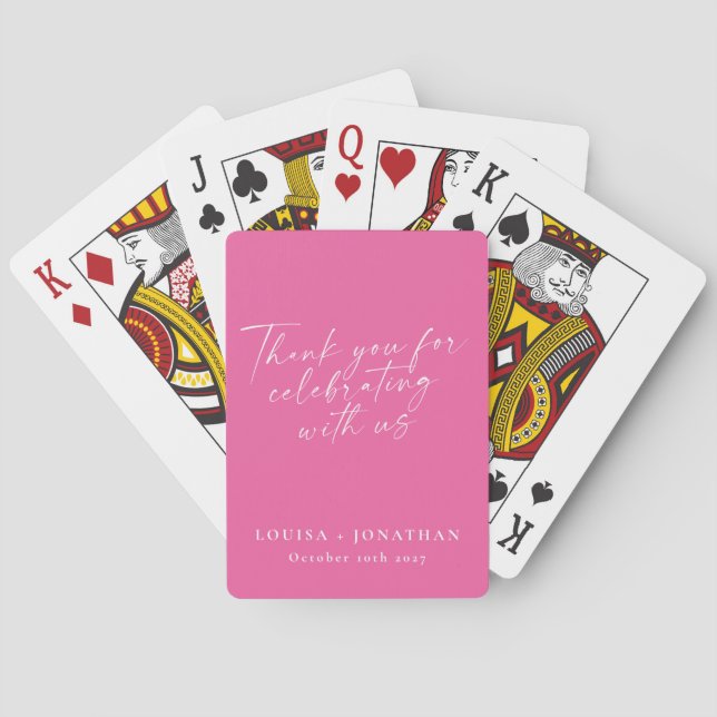Elegant Hot Pink Trendy Script Custom Thank You Playing Cards (Back)