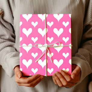 Elegant Hot Pink   Vintage White Heart Wrapping Paper