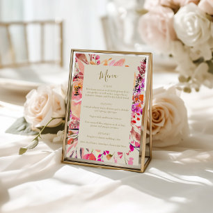 Elegant Hot Pink Watercolor Floral Custom Wedding Menu