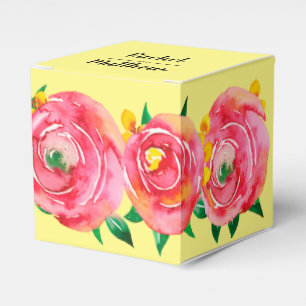 Elegant Hot Pink Watercolor Floral on Yellow Favour Box