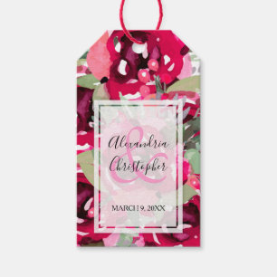 Elegant Hot Pink Watercolor Floral Wedding Favour Gift Tags