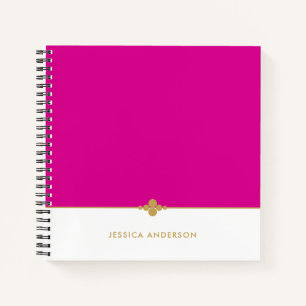 Elegant Hot Pink White Gold Personalised Notebook