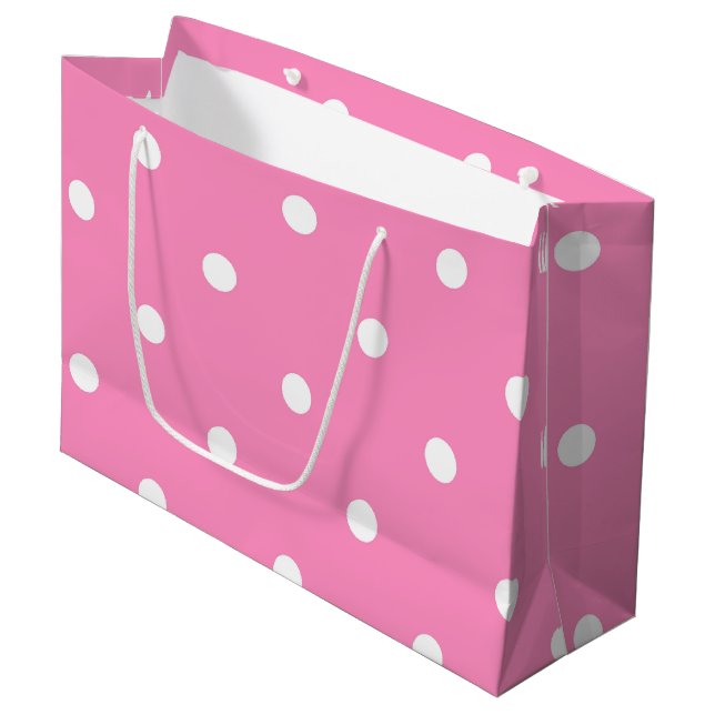 Elegant Hot Pink White Polka Dots Template For Her Large Gift Bag (Front Angled)