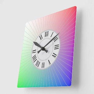 Elegant Hour Roman Markers, Minute Rays on Rainbow Square Wall Clock
