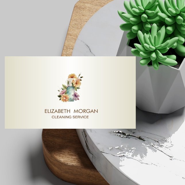 Elegant House Floral Spray Bottle Cleaning Business Card (Creator Uploaded)