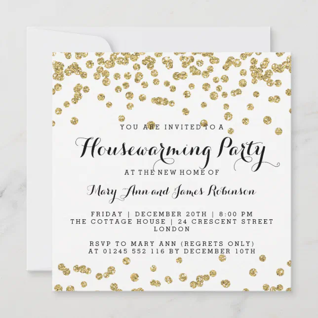 Elegant Housewarming Party Gold Glitter Confetti Invitation | Zazzle