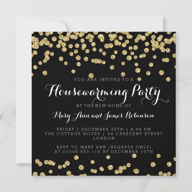 Elegant Housewarming Party Gold Glitter Confetti Invitation | Zazzle