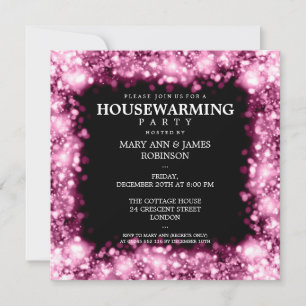 Elegant Housewarming Party Pink Sparkling Lights Invitation