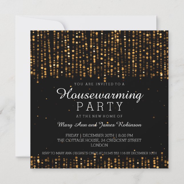 Elegant Housewarming Party Star Confetti Gold Invitation (Front)