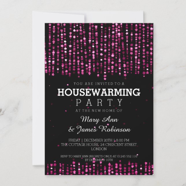 Elegant Housewarming Party Star Confetti Pink Invitation (Front)