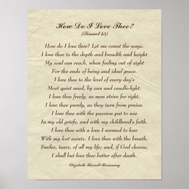 Elegant How Do I Love Thee? Romantic Poem Poster (Front)