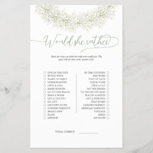 Elegant How Would She Rather Bridal Game Flyer