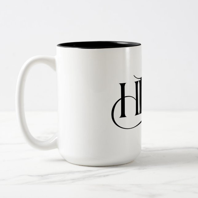 Elegant HR Monogram and whimsical Cat Mug (Left)