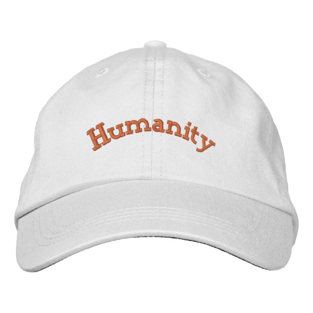 Elegant Humanity Gold Colour Text Embroidered Hat (Front)