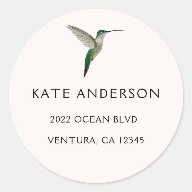 Elegant Hummingbird Address Classic Round Sticker (Front)