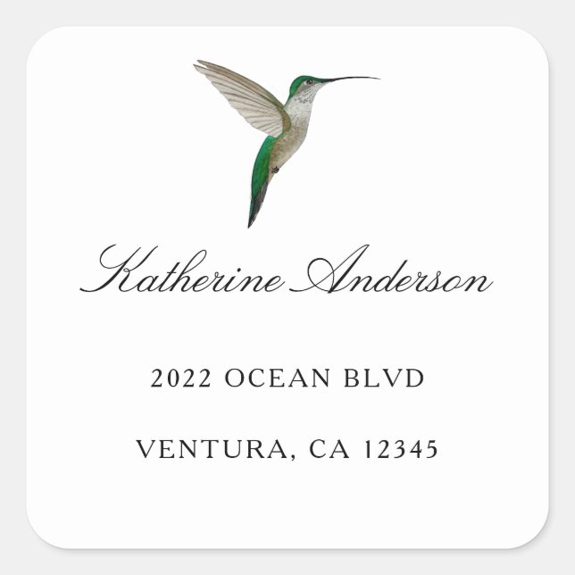 Elegant Hummingbird Address Square Sticker (Front)