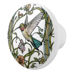 Elegant hummingbird artwork botanical boho chic ceramic knob