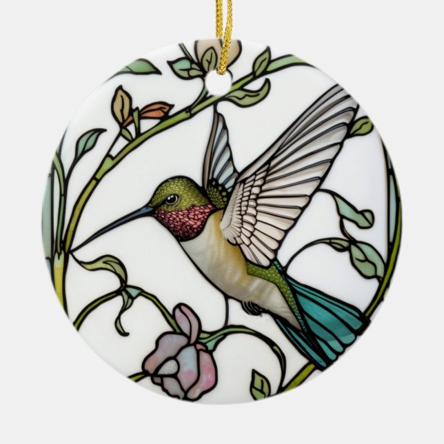 Elegant hummingbird artwork botanical boho chic ceramic tree decoration (Front)
