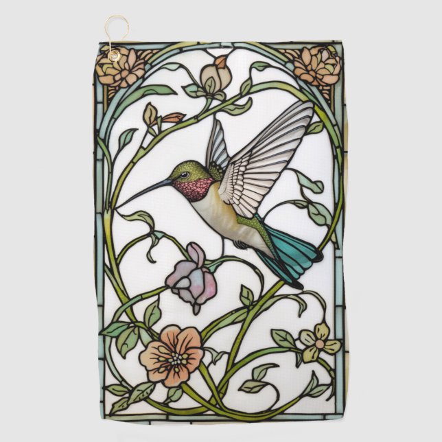 Elegant hummingbird artwork botanical boho chic golf towel (Front)