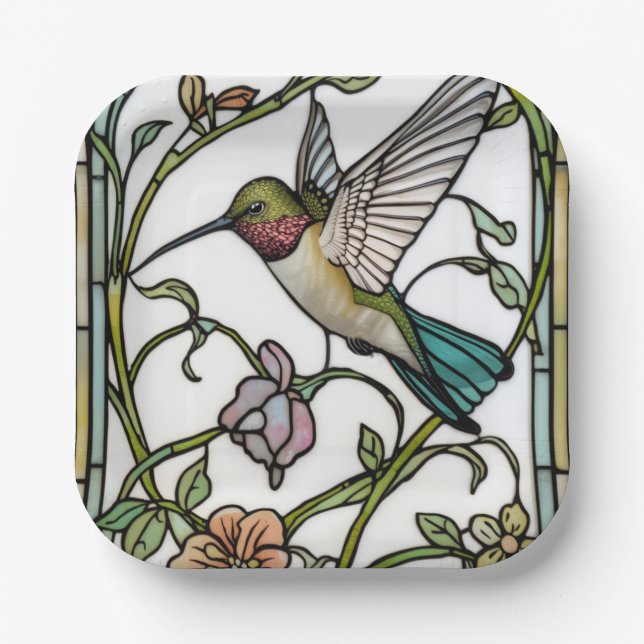Elegant hummingbird artwork botanical boho chic paper plate (Front)