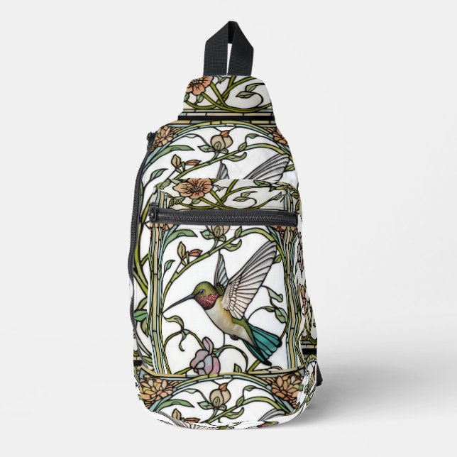 Elegant hummingbird artwork botanical boho chic sling bag (Front)