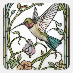 Elegant hummingbird artwork botanical boho chic square sticker