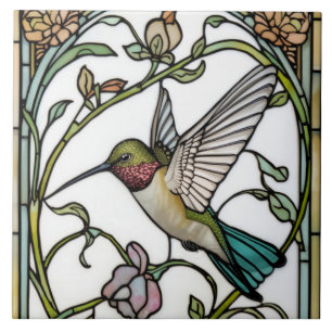 Elegant hummingbird artwork botanical boho chic tile