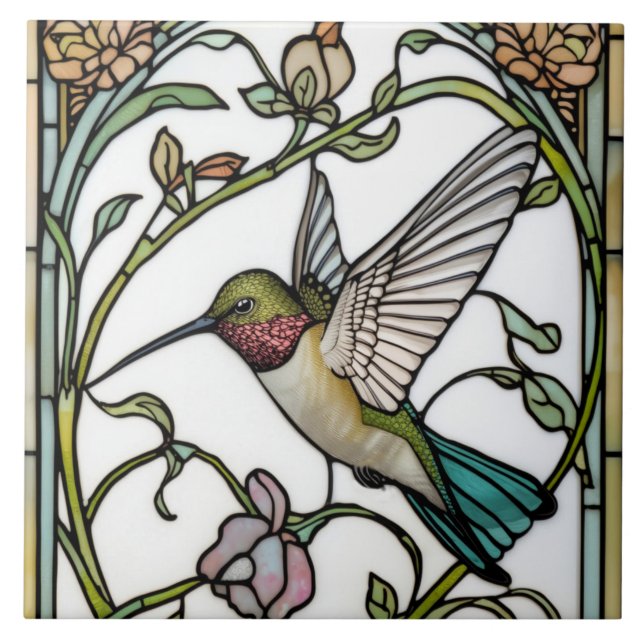 Elegant hummingbird artwork botanical boho chic tile (Front)