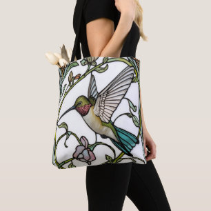 Elegant hummingbird artwork botanical boho chic tote bag