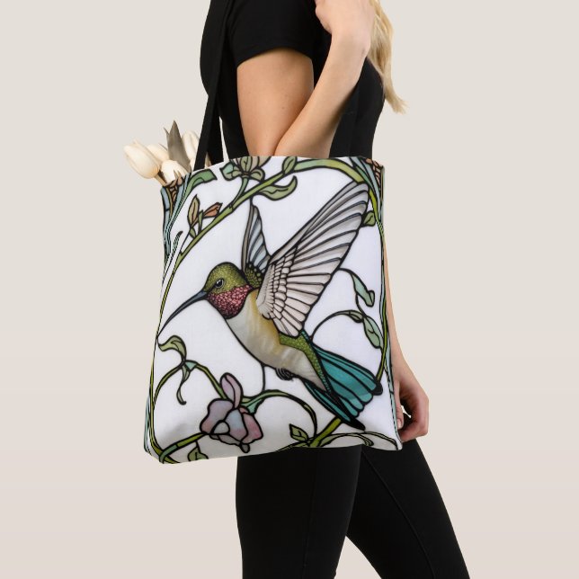 Elegant hummingbird artwork botanical boho chic tote bag (Close Up)