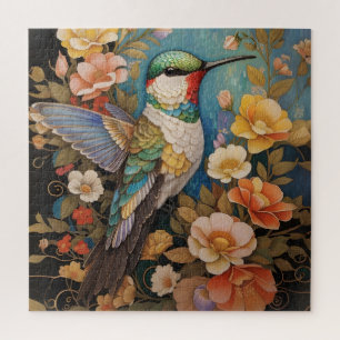 Elegant Hummingbird Floral Jigsaw Puzzle