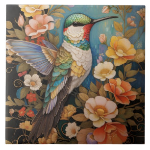 Elegant Hummingbird Floral Tile