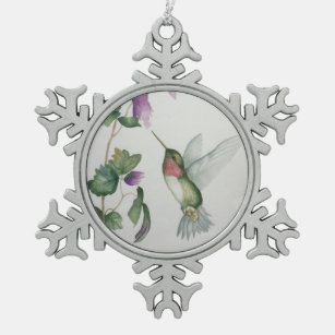 Elegant Hummingbird Flower Snowflake Ornament