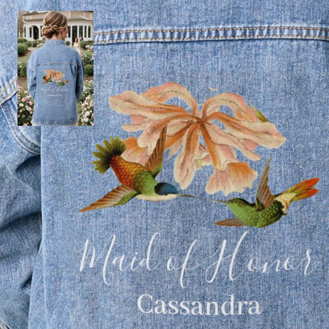 Elegant Hummingbird Maid of Honour Wedding Denim Jacket (Creator Uploaded)