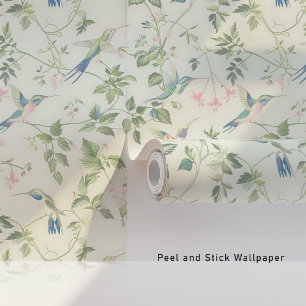 Elegant Hummingbird Nature-Inspired Floral Pattern Wallpaper