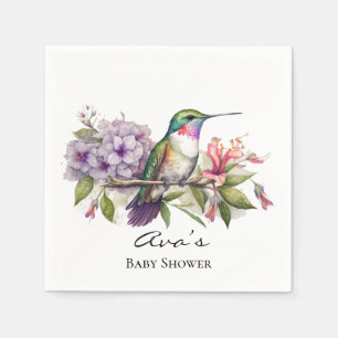 Elegant Hummingbird Purple Floral Girl Baby Shower Napkin